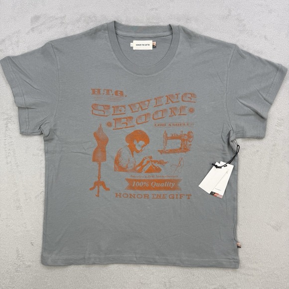 Honor The Gift Tops - Honor The Gift Sewing Room Graphic T Shirt Womens Large Grey Orange Cotton